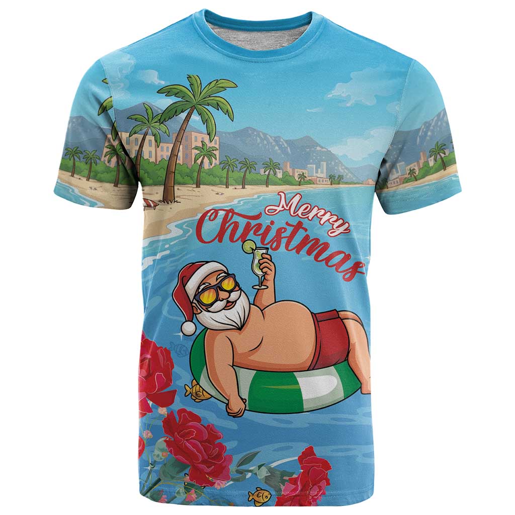 Monaco Christmas T-Shirt Swimming Santa Claus Graphic Tee