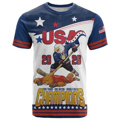 Custom USA Ice Hockey Champions 2026 T-Shirt American Eagle Victory Graphic Tee