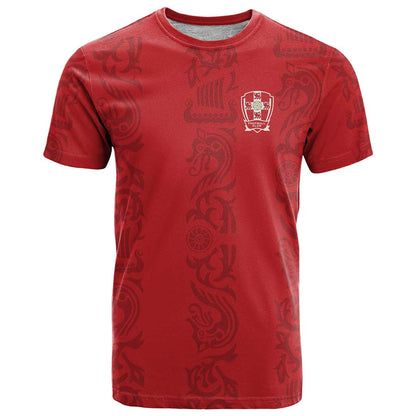 Custom York Minstrel Spirit T-Shirt Norse Viking Pattern Red Version Graphic Tee
