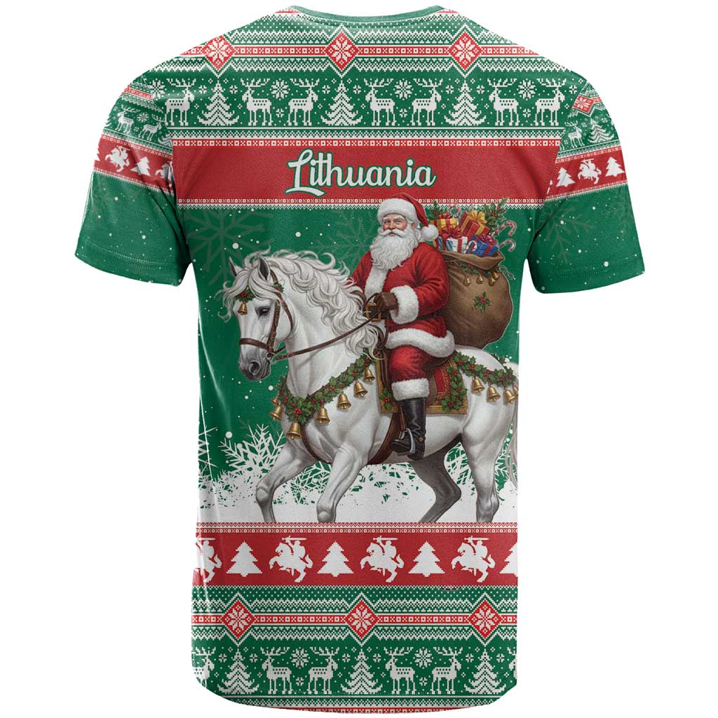 Lithuania Christmas T-Shirt Santa Riding White Horse Linksmu Kaledu Graphic Tee