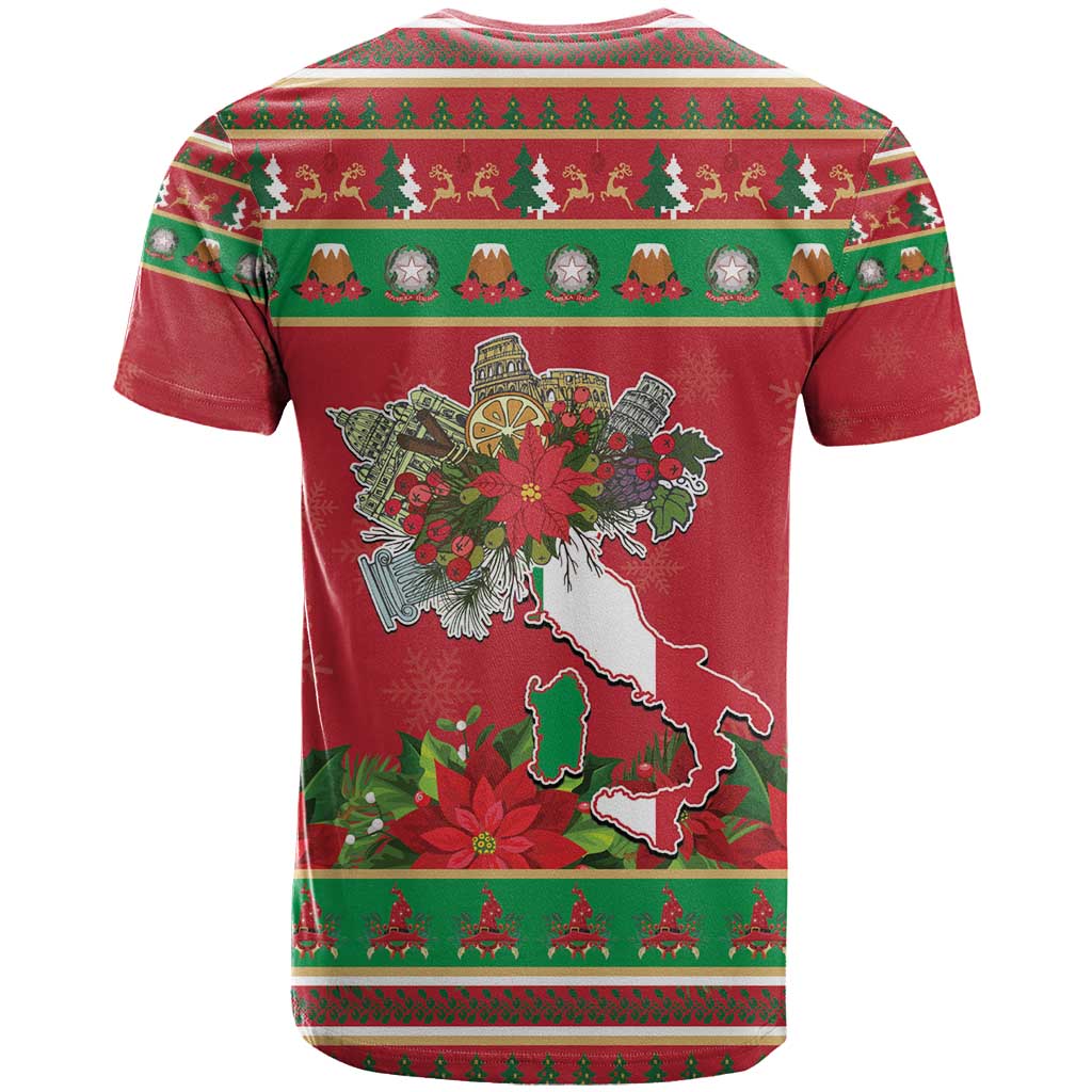 Italy Christmas T-Shirt Italian Map Poinsettia Graphic Tee