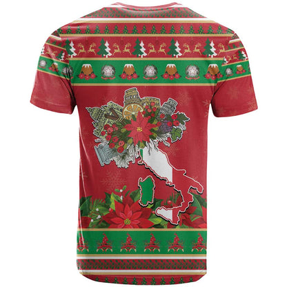 Italy Christmas T-Shirt Italian Map Poinsettia Graphic Tee