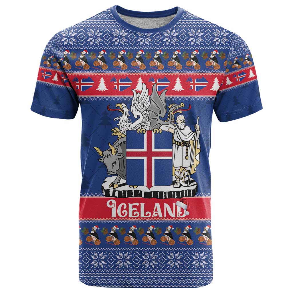 Iceland Christmas T-Shirt Coat Of Arms Christmas Pattern Graphic Tee