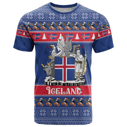 Iceland Christmas T-Shirt Coat Of Arms Christmas Pattern Graphic Tee