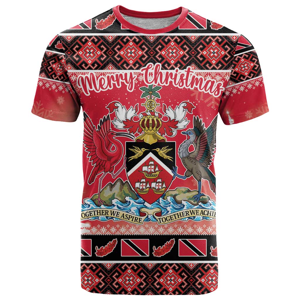 Personalized Trinidad and Tobago Christmas T-Shirt Coat Of Arms Seamless Pattern Graphic Tee