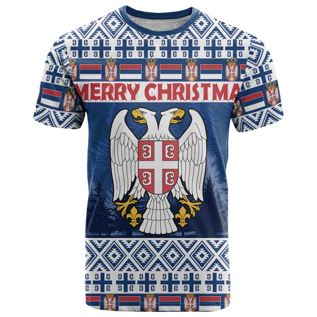 Personalized Serbia Christmas T-Shirt Coat Of Arms - Blue Version Graphic Tee