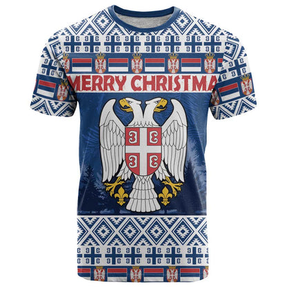 Personalized Serbia Christmas T-Shirt Coat Of Arms - Blue Version Graphic Tee
