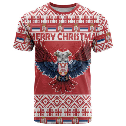 Personalized Serbia Christmas T-Shirt Double-Headed Eagle - Red Version Graphic Tee