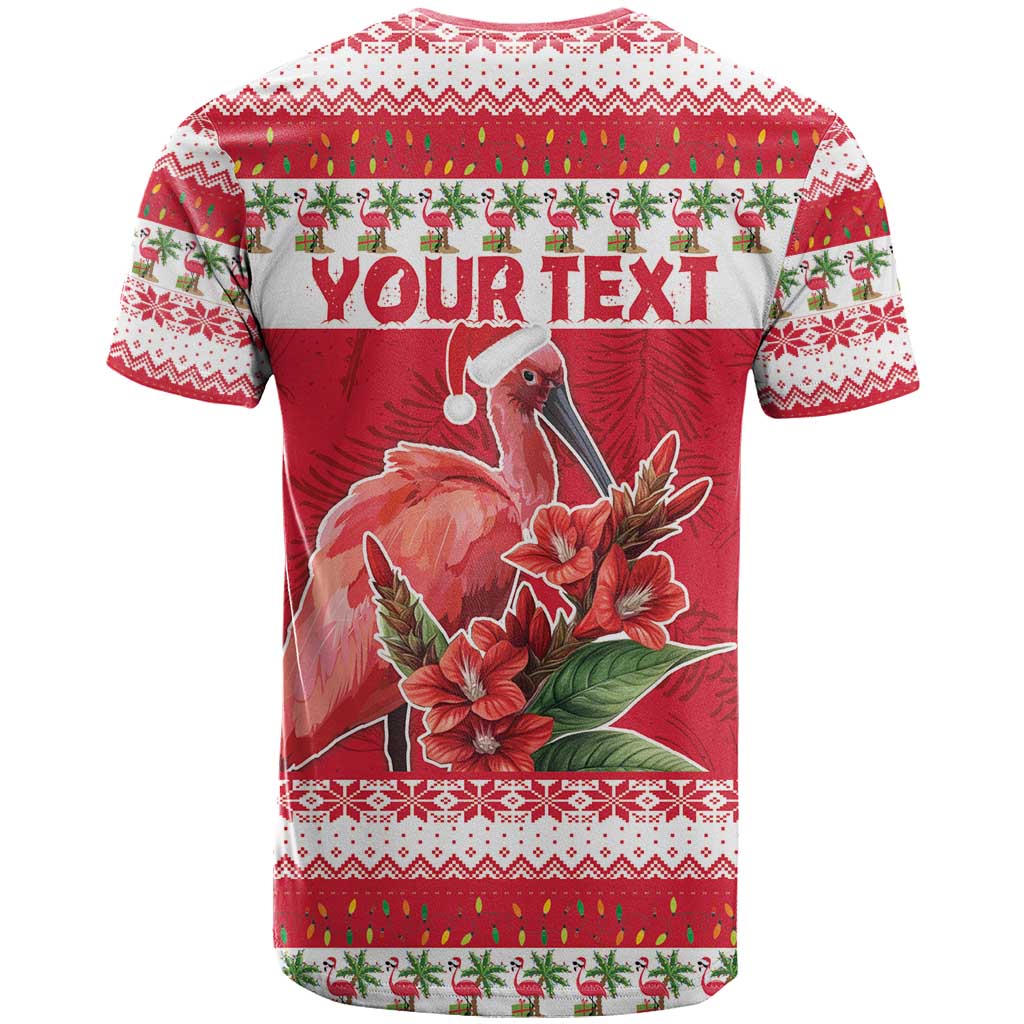 Personalized Trinidad and Tobago Christmas T-Shirt Scarlet Ibis with Chaconia Flowers Graphic Tee