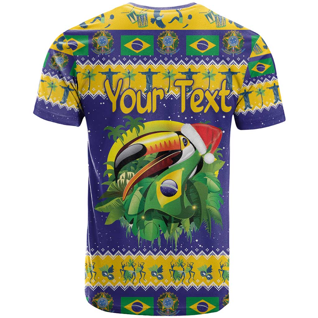 Personalized Brazil Christmas T-Shirt Toco Toucan with Brazil Flag Graphic Tee