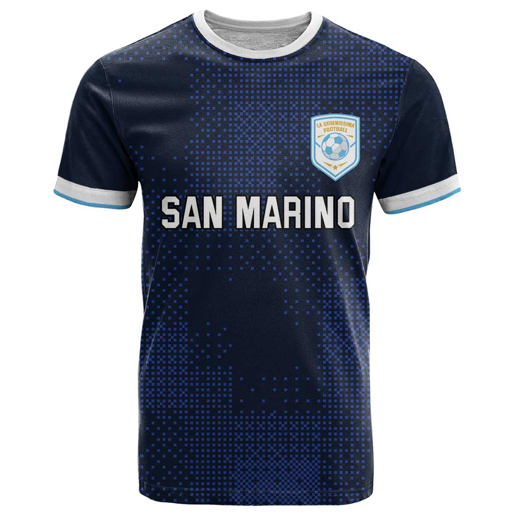Custom San Marino Football T-Shirt La Serenissima Pixellated Pattern Graphic Tee