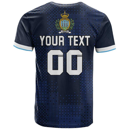 Custom San Marino Football T-Shirt La Serenissima Pixellated Pattern Graphic Tee