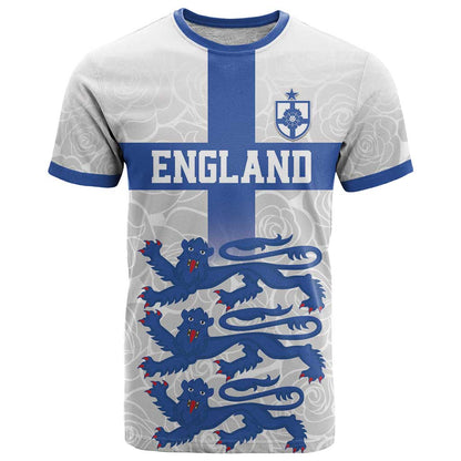 Custom England Fooball T-Shirt The Three Lions Blue Version Graphic Tee
