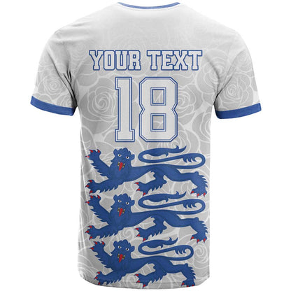 Custom England Fooball T-Shirt The Three Lions Blue Version Graphic Tee