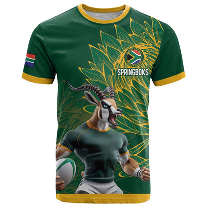 Custom Rugby South Africa T-Shirt Springboks Mascot Graphic Tee