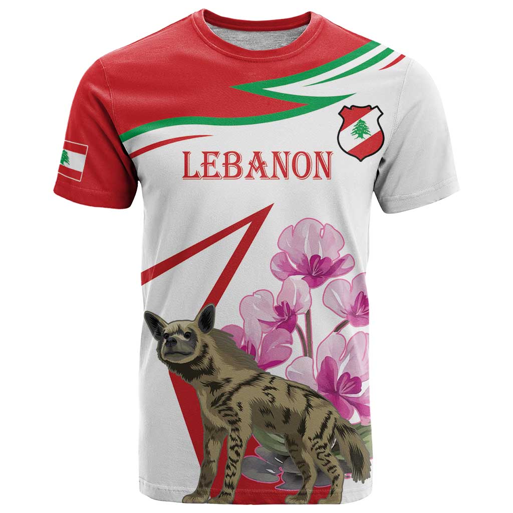Lebanon Striped Hyena T-Shirt With Cyclamen Flowers Graphic Tee