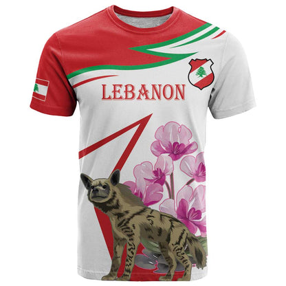 Lebanon Striped Hyena T-Shirt With Cyclamen Flowers Graphic Tee