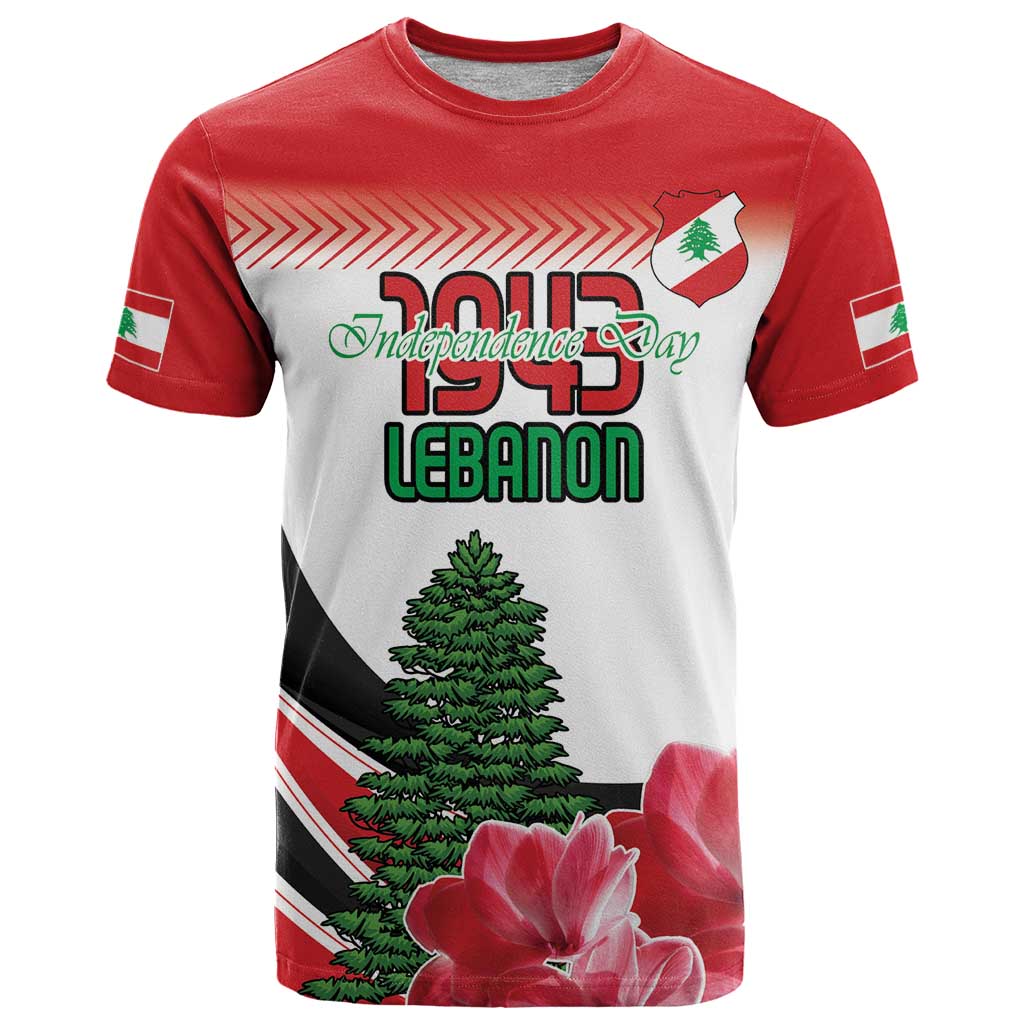 Custom Lebanon Independence Day T-Shirt Cyclamen Flowers Blooming Graphic Tee