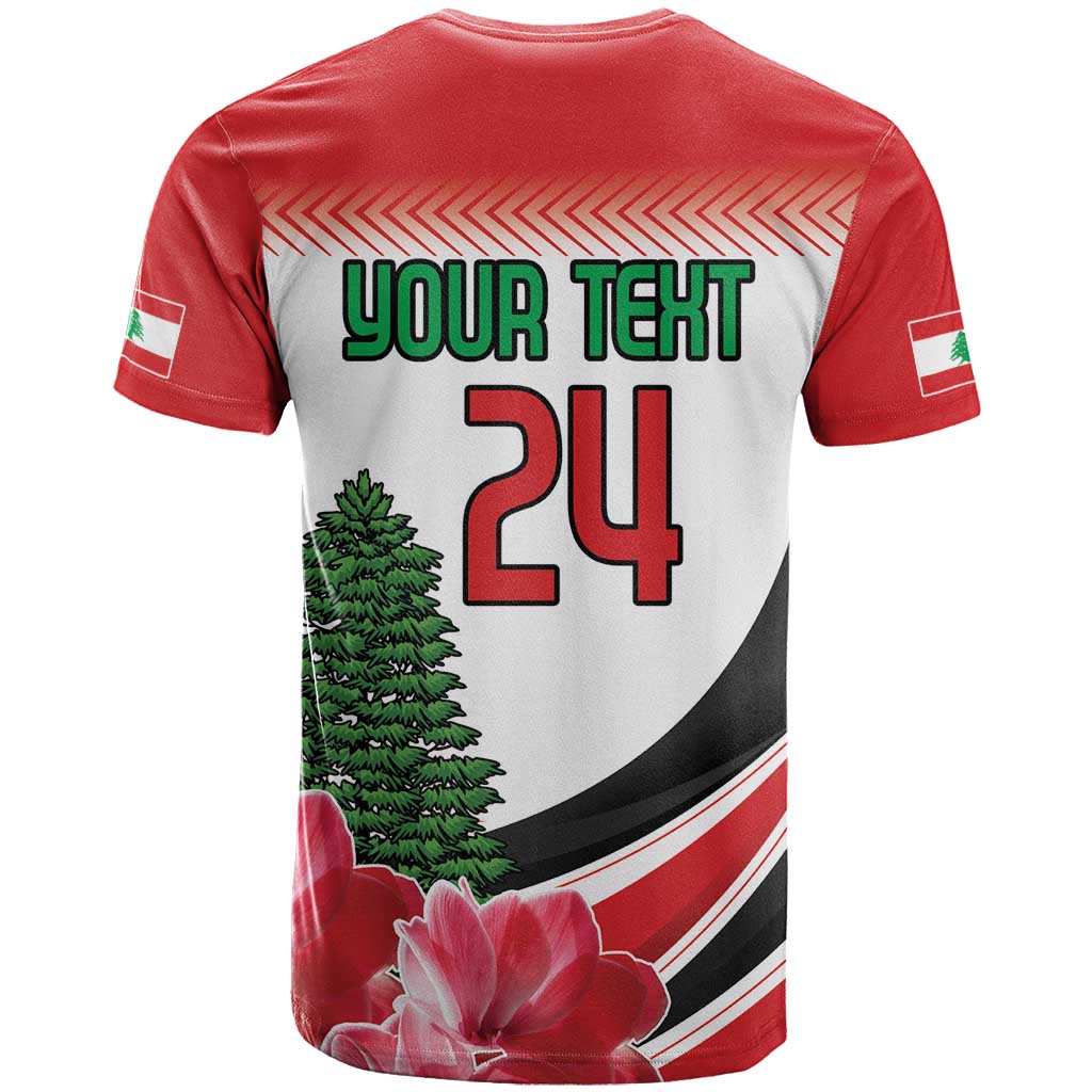 Custom Lebanon Independence Day T-Shirt Cyclamen Flowers Blooming Graphic Tee