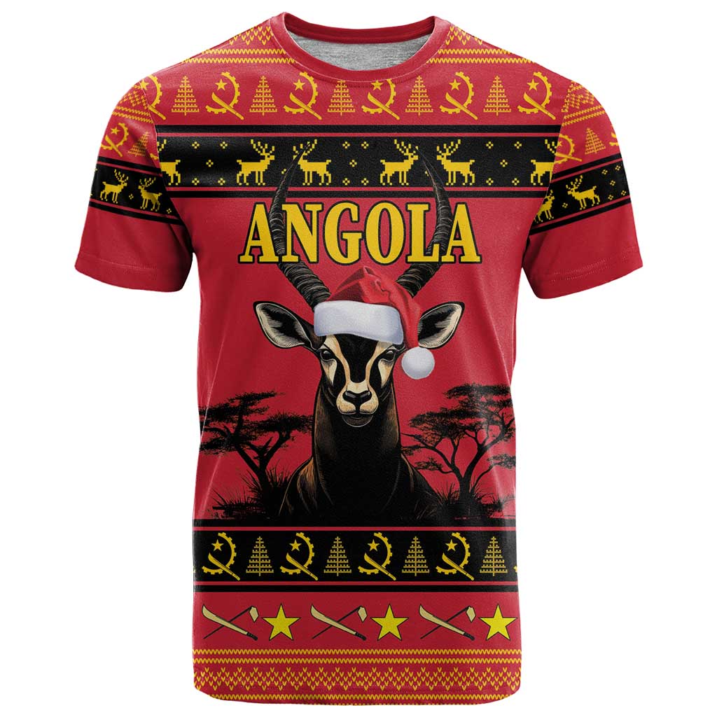 Angola Christmas T-Shirt Giant Sable Antelope Virtus Unita Fortior Graphic Tee
