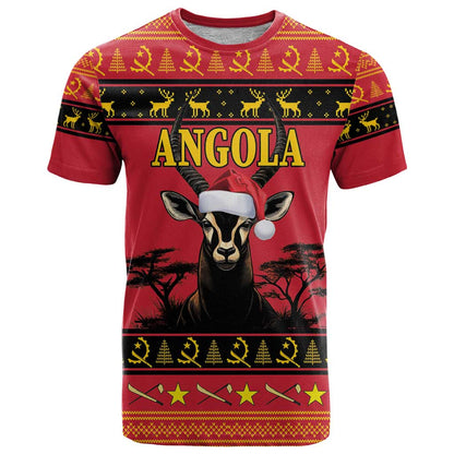 Angola Christmas T-Shirt Giant Sable Antelope Virtus Unita Fortior Graphic Tee