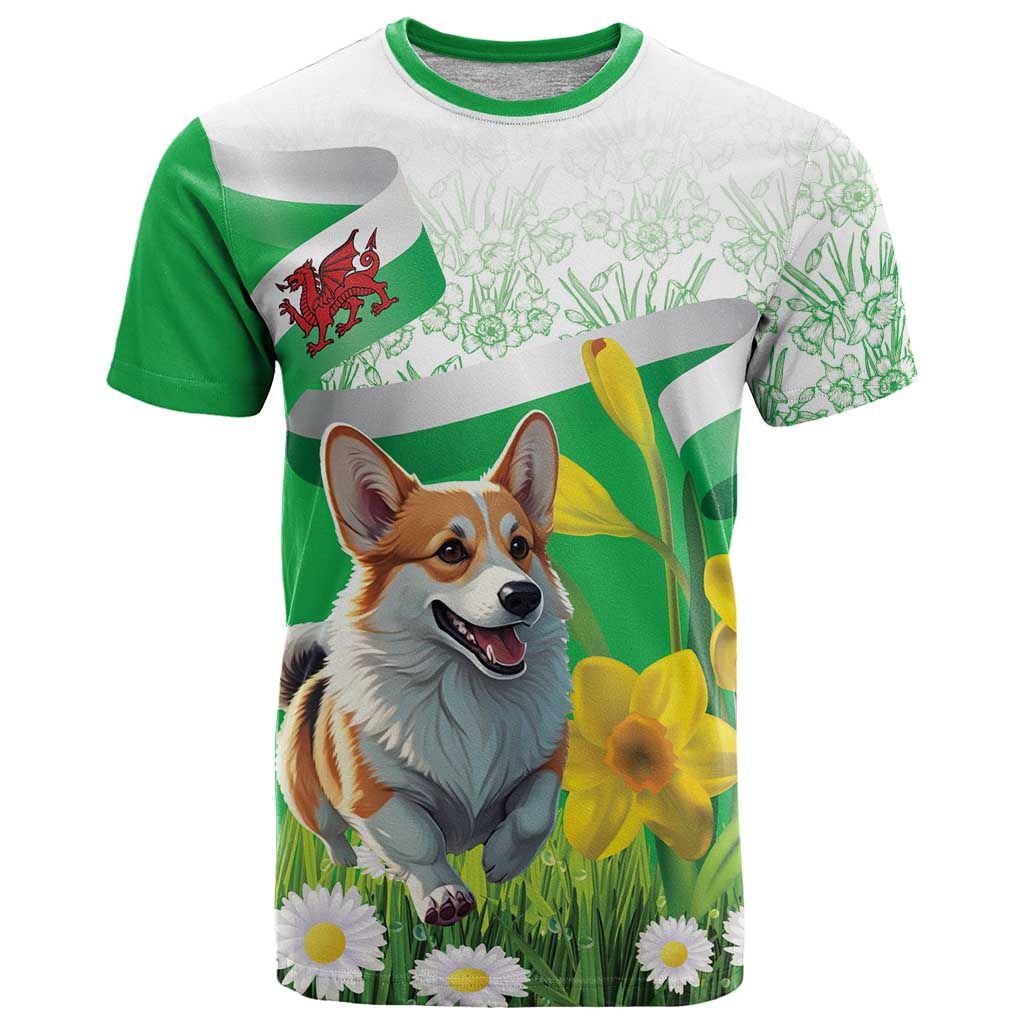 Wales Corgi Daffodil T-Shirt Playful Welsh Dog Graphic Tee