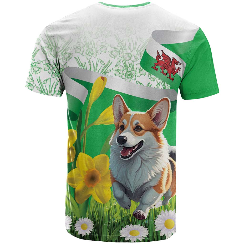 Wales Corgi Daffodil T-Shirt Playful Welsh Dog Graphic Tee
