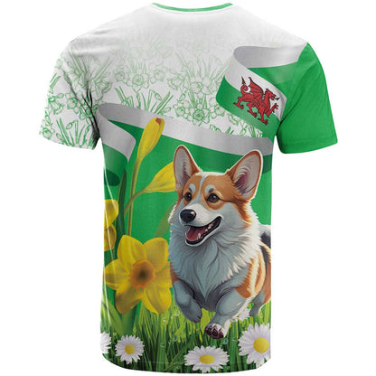 Wales Corgi Daffodil T-Shirt Playful Welsh Dog Graphic Tee