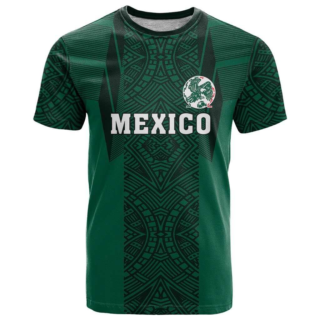 Custom Mexico Football T-Shirt El Tricolor Go Champions Aztec Pattern Graphic Tee
