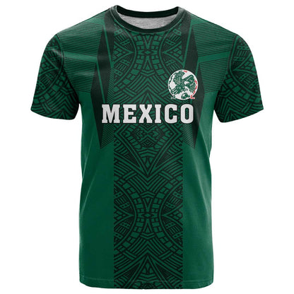 Custom Mexico Football T-Shirt El Tricolor Go Champions Aztec Pattern Graphic Tee