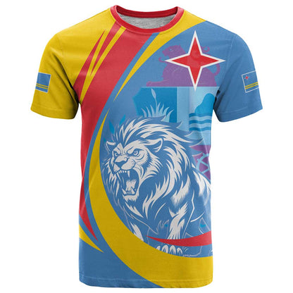 Aruba Lion Roaring T-Shirt With Coat Of Arms Graphic Tee