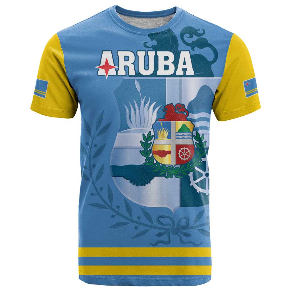 Custom Aruba Coat Of Arms T-Shirt With Flag Style Graphic Tee