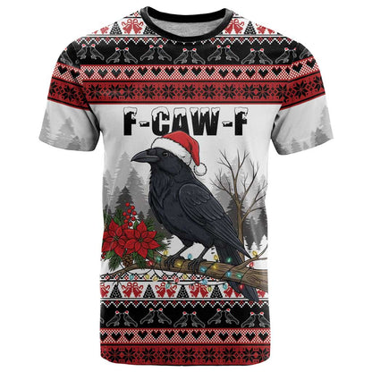 F Caw F Christmas Raven Personalized T-Shirt Holiday Crow Festive Graphic Tee
