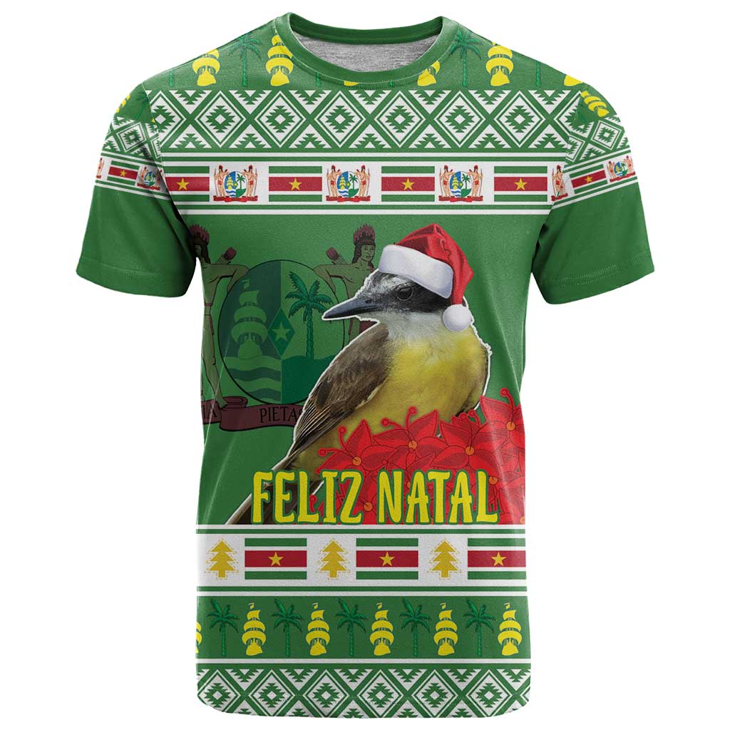 Suriname Christmas T-Shirt Lesser Kiskadee With White Jungle Geranium Graphic Tee