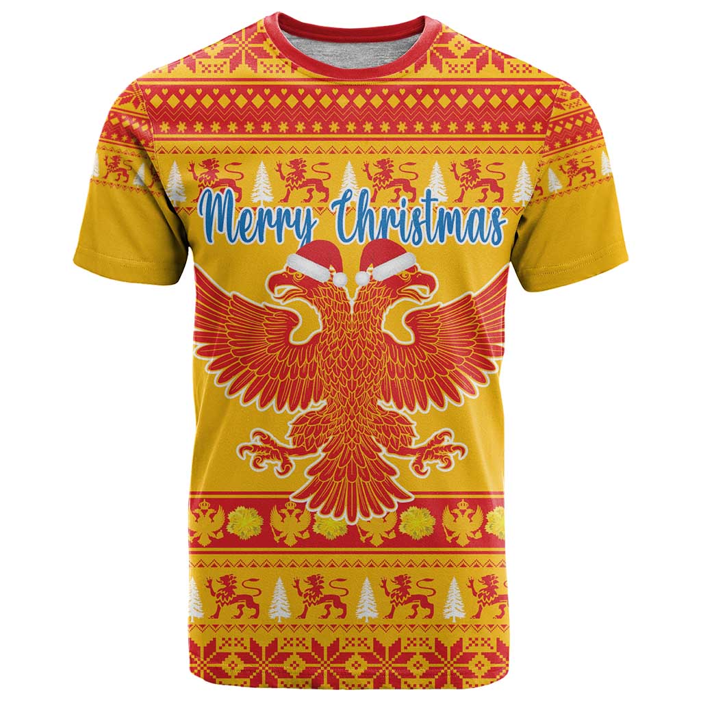 Montenegro Christmas T-Shirt Double-headed Eagle With Christmas Pattern Graphic Tee
