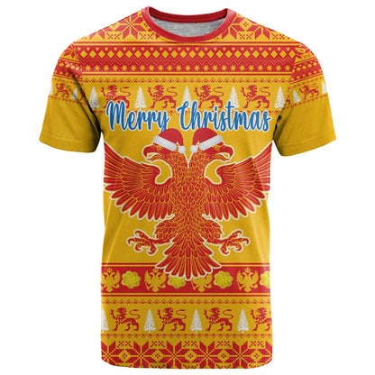 Montenegro Christmas T-Shirt Double-headed Eagle With Christmas Pattern Graphic Tee