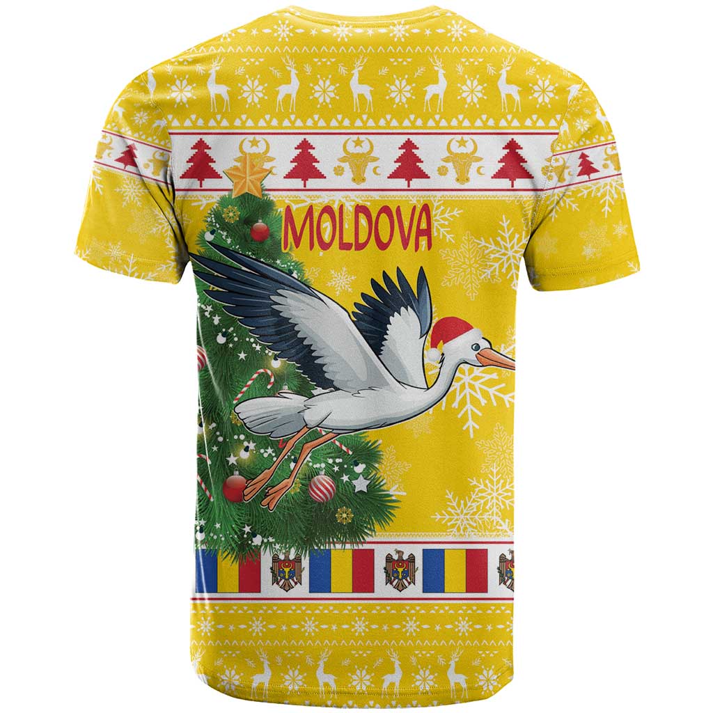 Moldova Christmas T-Shirt White Stork Santa With Christmas Tree Graphic Tee