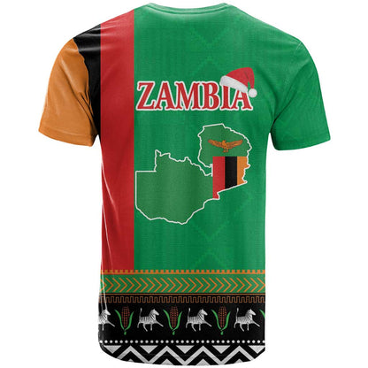 Zambia Christmas T-Shirt One Zambia One Nation With Kente Pattern Graphic Tee