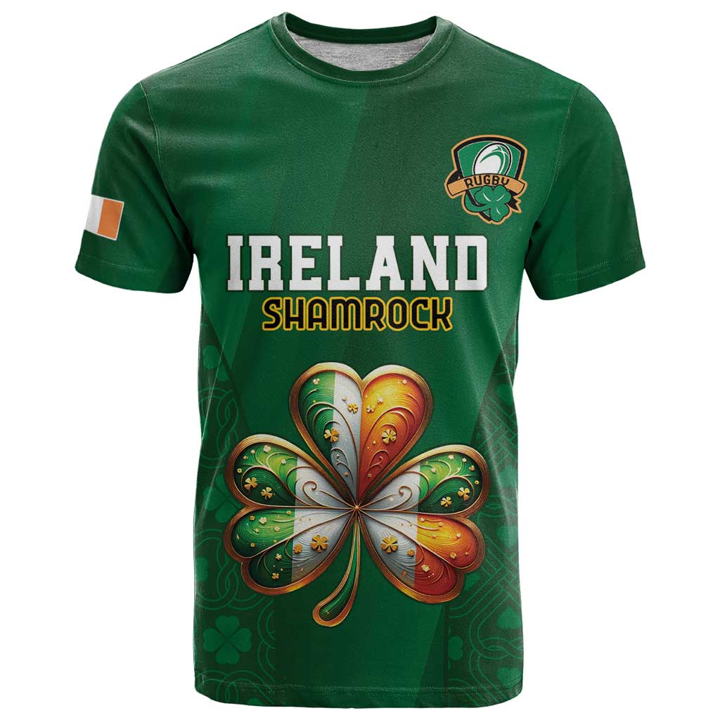 Custom Ireland Rugby T-Shirt Shamrock With Ireland Flag Colors Graphic Tee