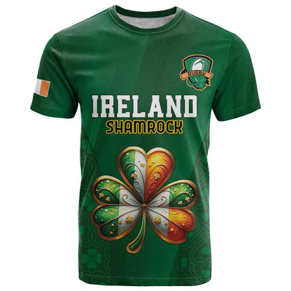 Custom Ireland Rugby T-Shirt Shamrock With Ireland Flag Colors Graphic Tee