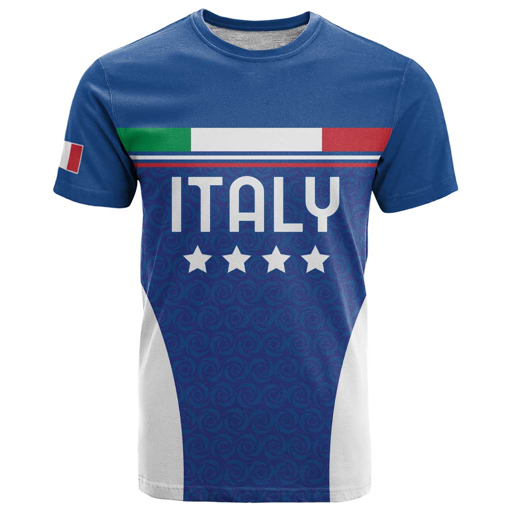 Custom Italy Football T-Shirt Italy Flag Pattern On Blue Graphic Tee