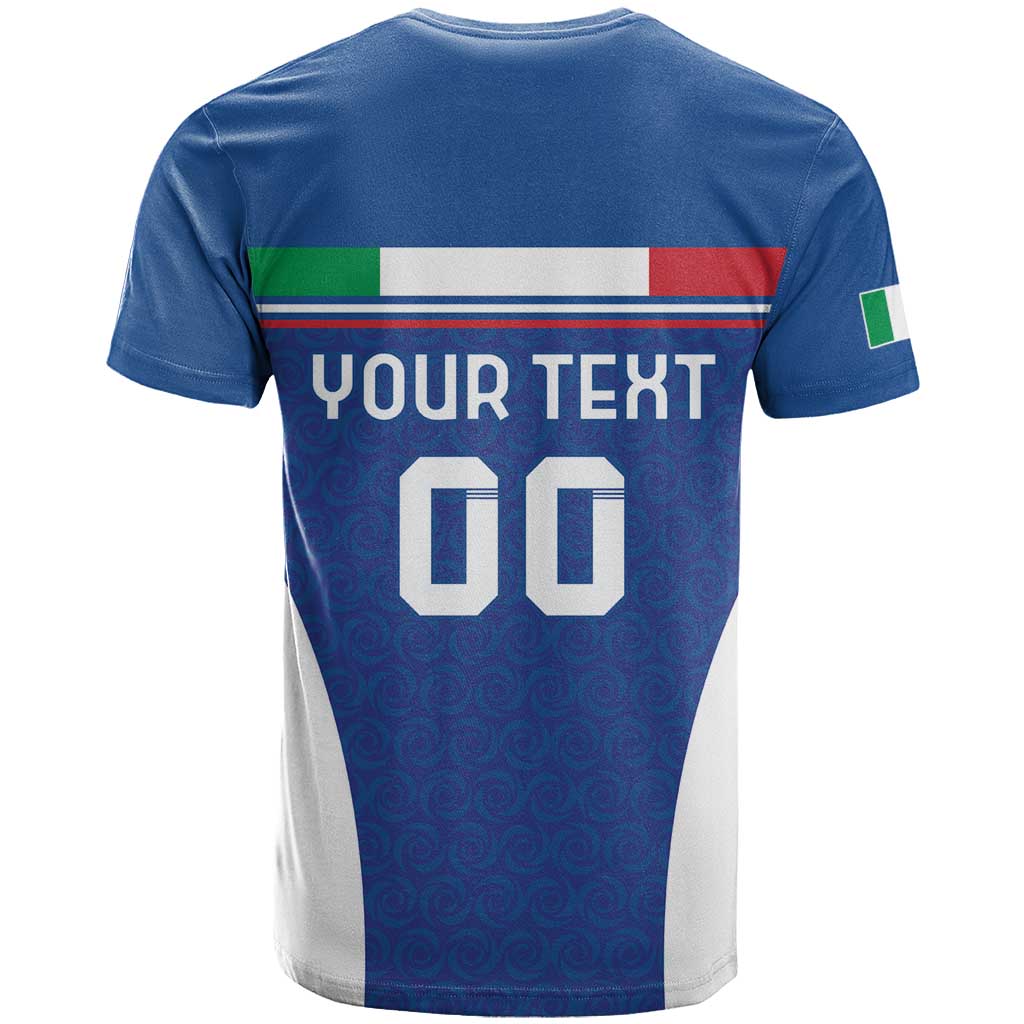 Custom Italy Football T-Shirt Italy Flag Pattern On Blue Graphic Tee