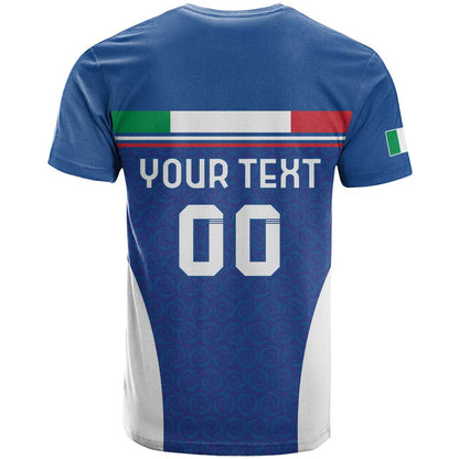 Custom Italy Football T-Shirt Italy Flag Pattern On Blue Graphic Tee