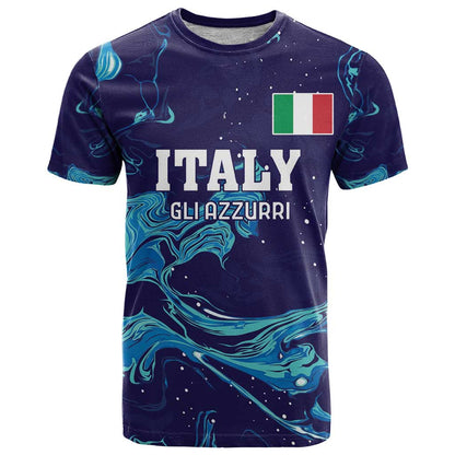 Custom Italy Rugby T-Shirt Gli Azzurri Flame Pattern Graphic Tee