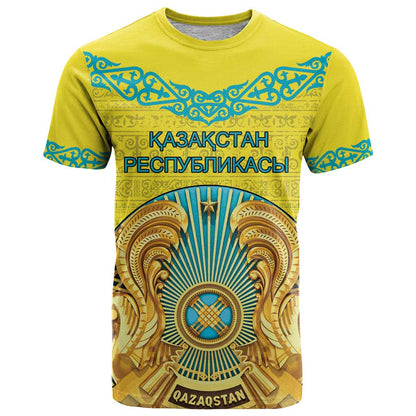 Personalized Kazakhstan Emblem T-Shirt Kazakh Pattern Graphic Tee
