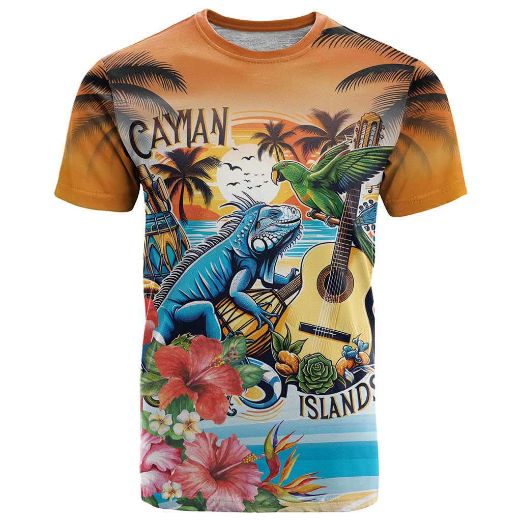 Cayman Islands T-Shirt Iguanas And Parrot Hibiscus Flower Graphic Tee