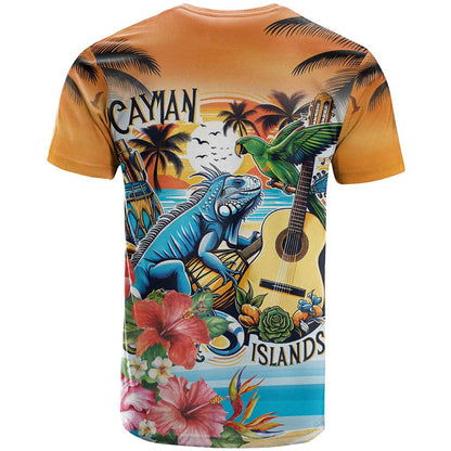 Cayman Islands T-Shirt Iguanas And Parrot Hibiscus Flower Graphic Tee