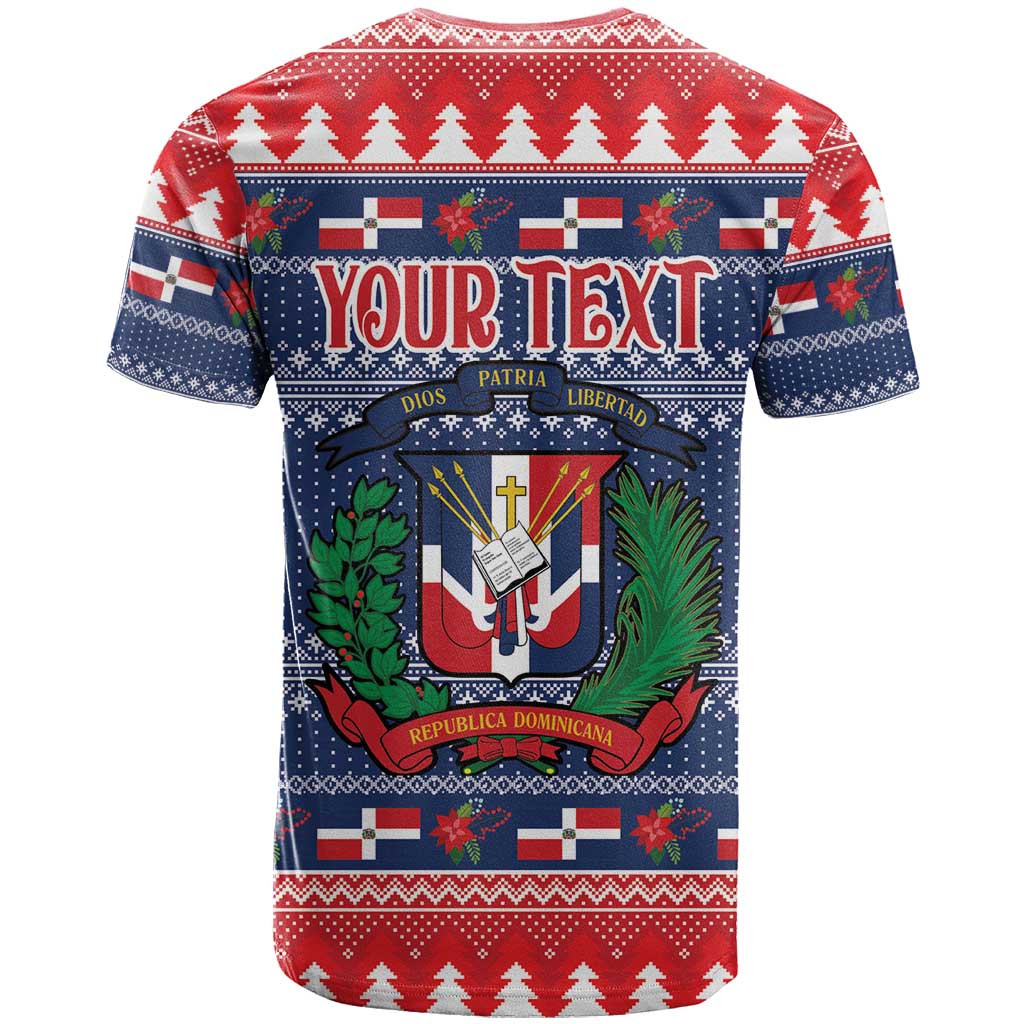 Personalized Dominican Republic Christmas T-Shirt Dominicana Coat Of Arms Christmas Pattern Graphic Tee