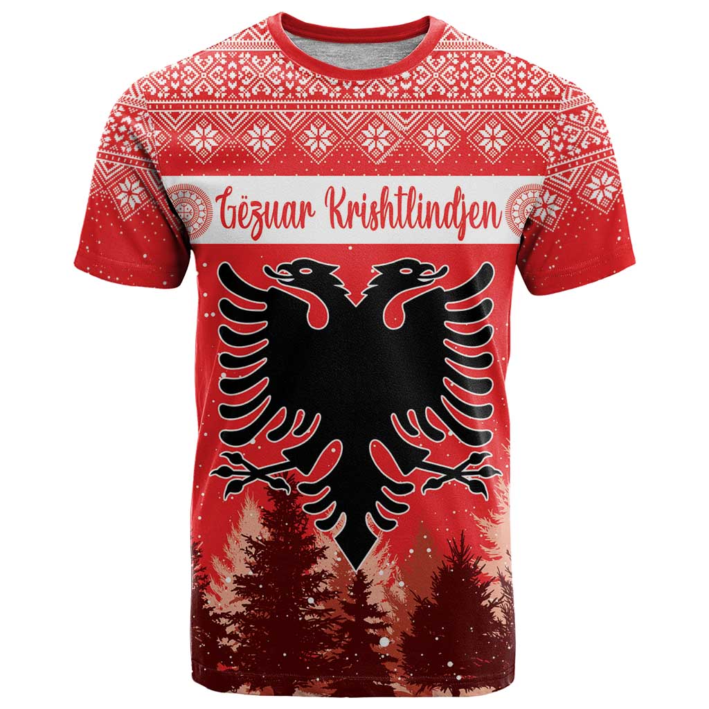 Personalized Albania Christmas T-Shirt The Double-headed Eagle Christmas Pattern Graphic Tee