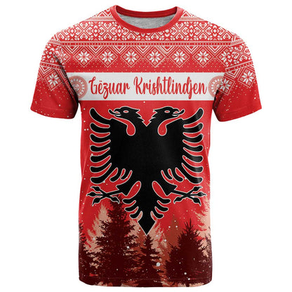 Personalized Albania Christmas T-Shirt The Double-headed Eagle Christmas Pattern Graphic Tee